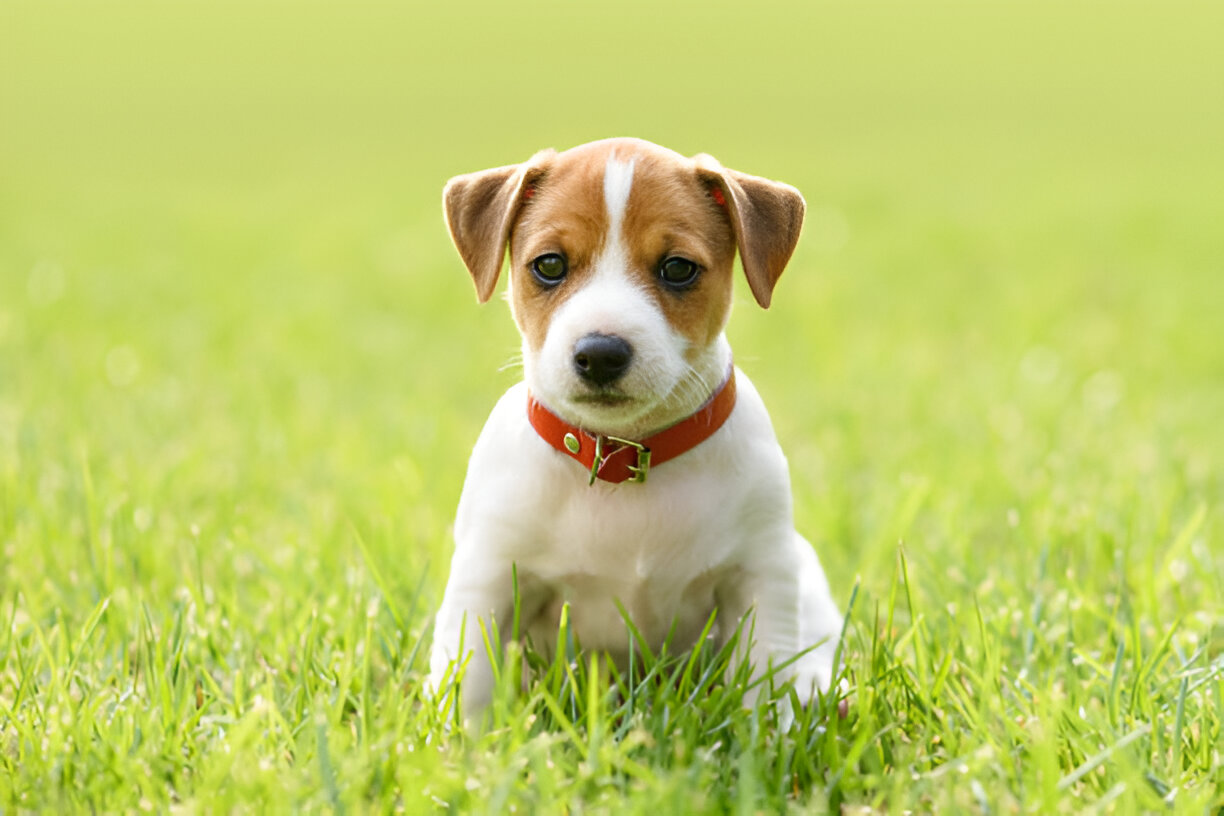 Jack Russell Terrier puppy playing with a toy 