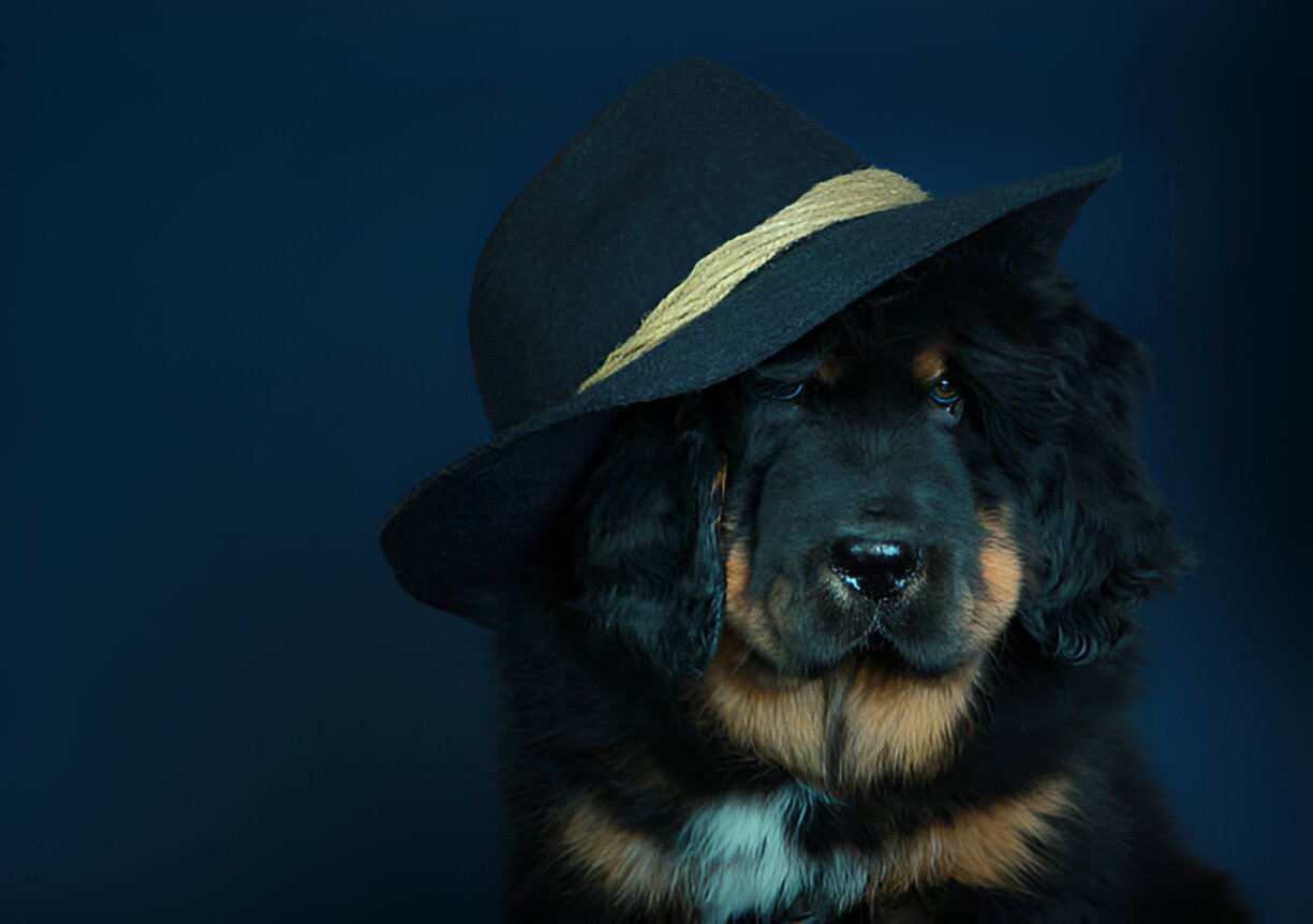 Tibetan Mastiff being groomed in spacious backyard