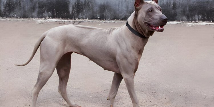 Thai Ridgeback dog standing alert in an open field
